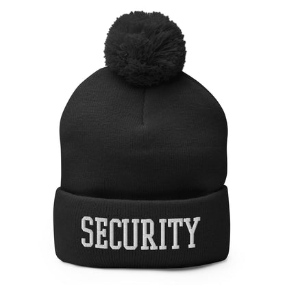 Security Uniform Work Block Embroidered Knit Pom Beanie - Black