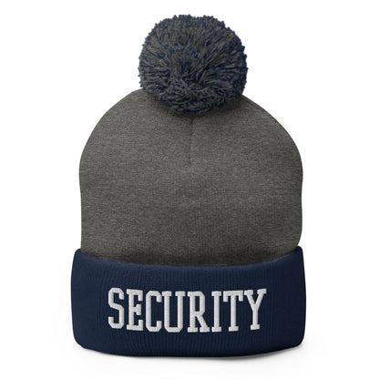 Security Uniform Work Block Embroidered Knit Pom Beanie - Dark Heather Grey/ Navy