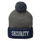 Security Uniform Work Block Embroidered Knit Pom Beanie - Dark Heather Grey/ Navy