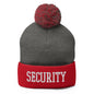 Security Uniform Work Block Embroidered Knit Pom Beanie - Dark Heather Grey/ Red