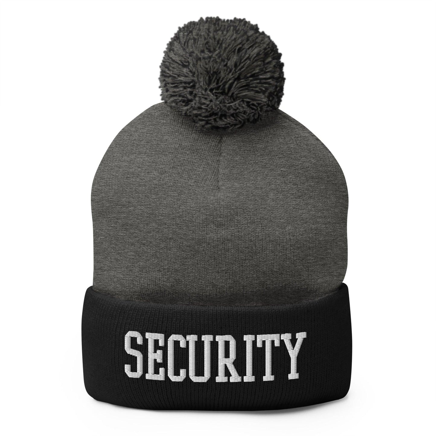 Security Uniform Work Block Embroidered Knit Pom Beanie - Dark Heather Grey/ Black