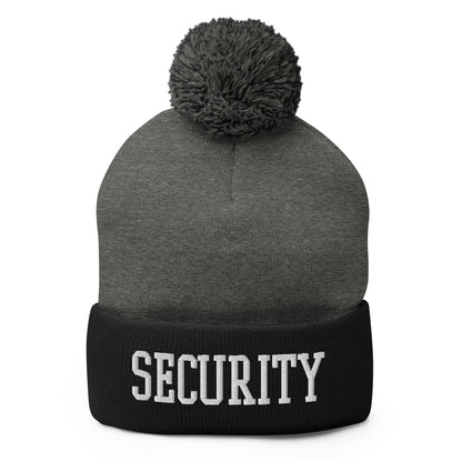Security Uniform Work Block Embroidered Knit Pom Beanie - Dark Heather Grey/ Black