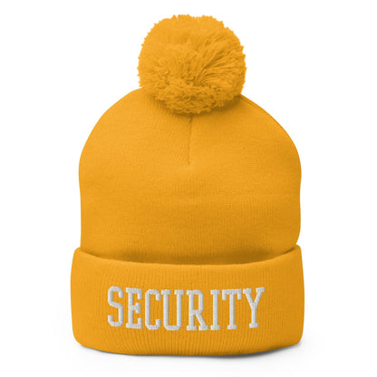 Security Uniform Work Block Embroidered Knit Pom Beanie - Gold