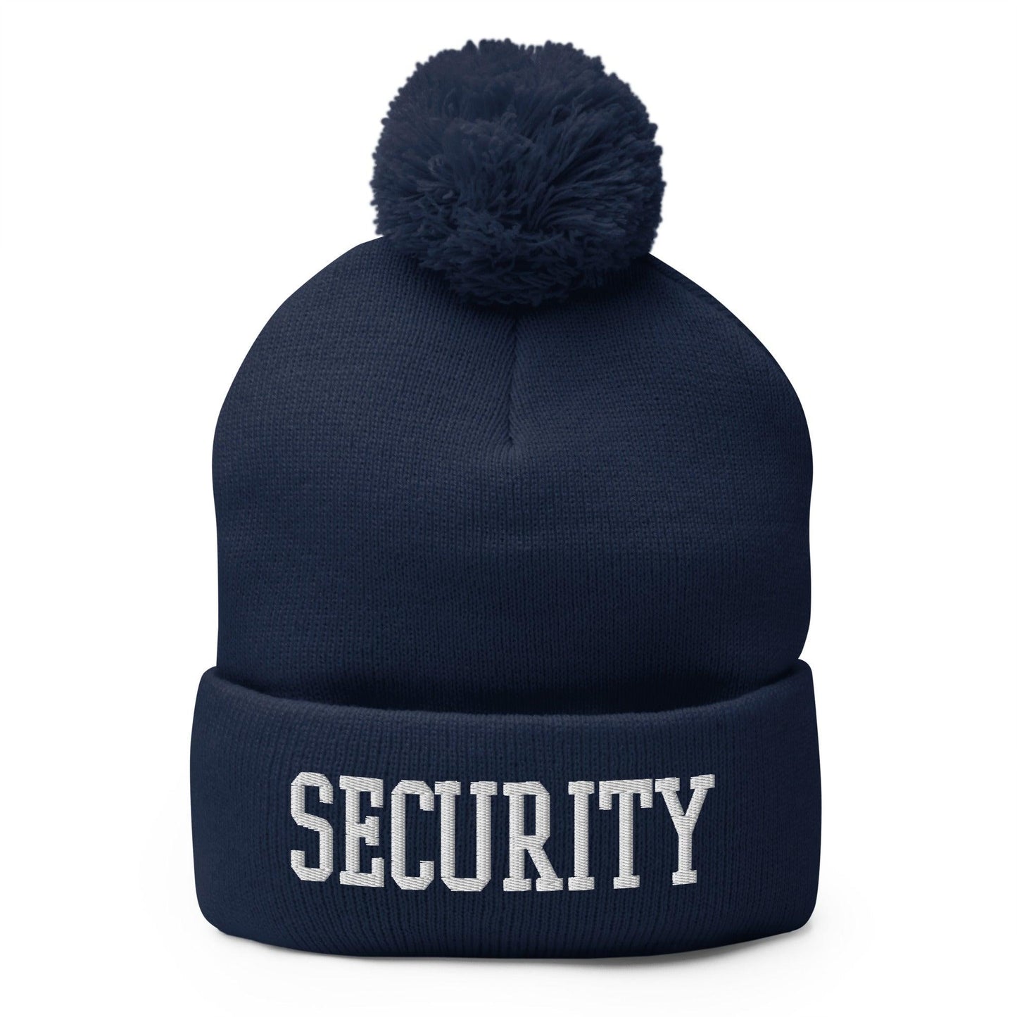 Security Uniform Work Block Embroidered Knit Pom Beanie - Navy