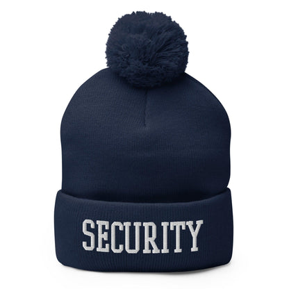 Security Uniform Work Block Embroidered Knit Pom Beanie - Navy