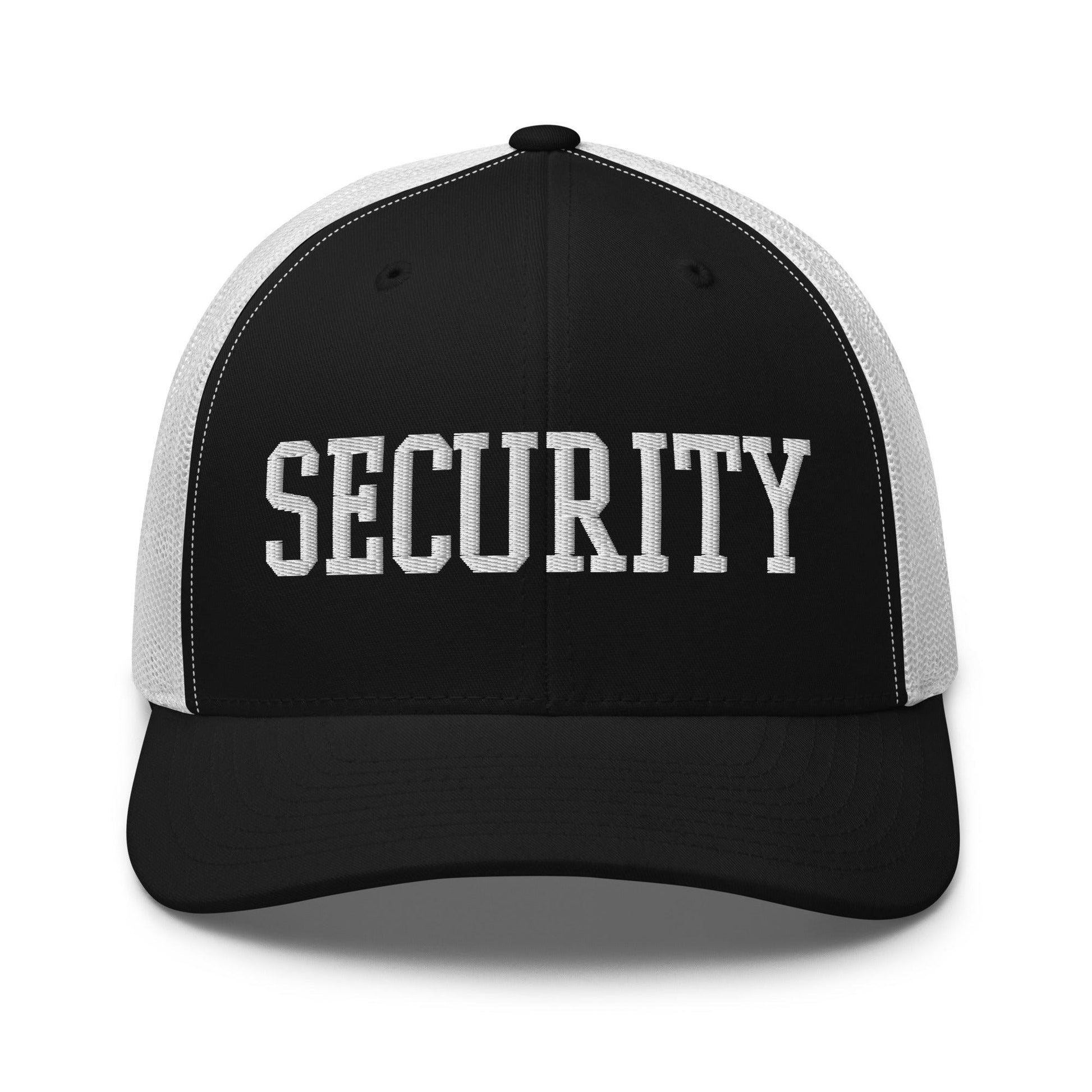 Security Uniform Work Block Embroidered Mesh Trucker Hat - Black/ White
