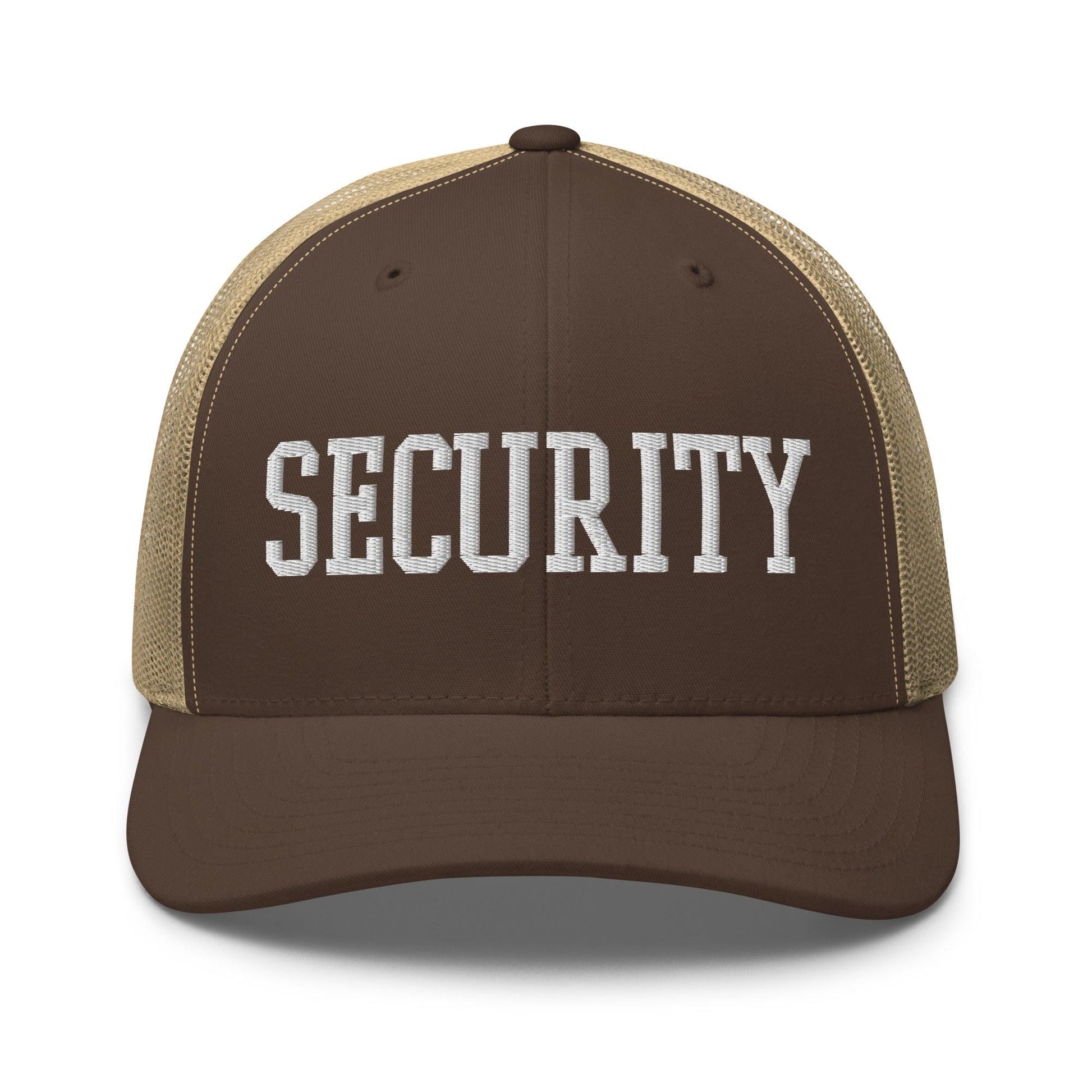 Security Uniform Work Block Embroidered Mesh Trucker Hat - Brown/ Khaki