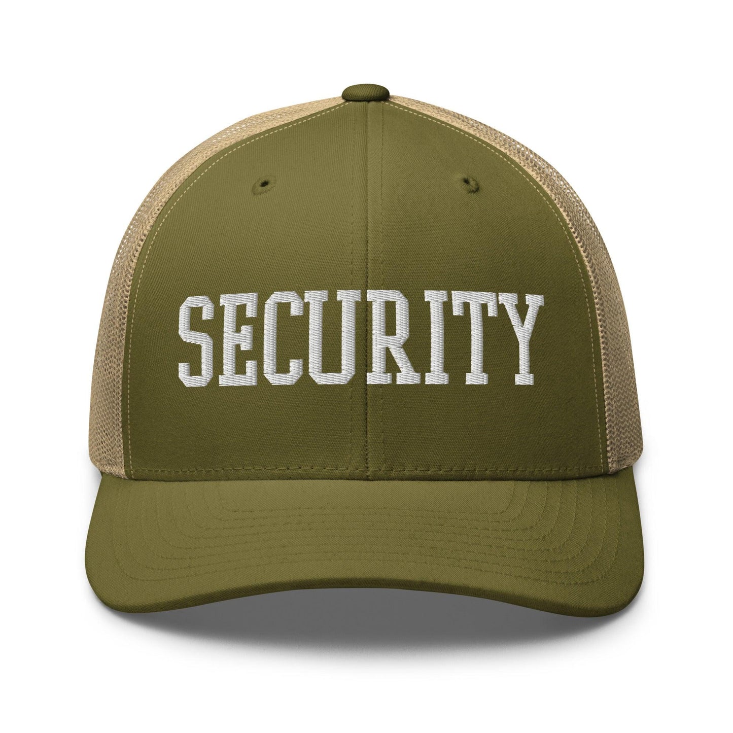 Security Uniform Work Block Embroidered Mesh Trucker Hat - Moss/ Khaki