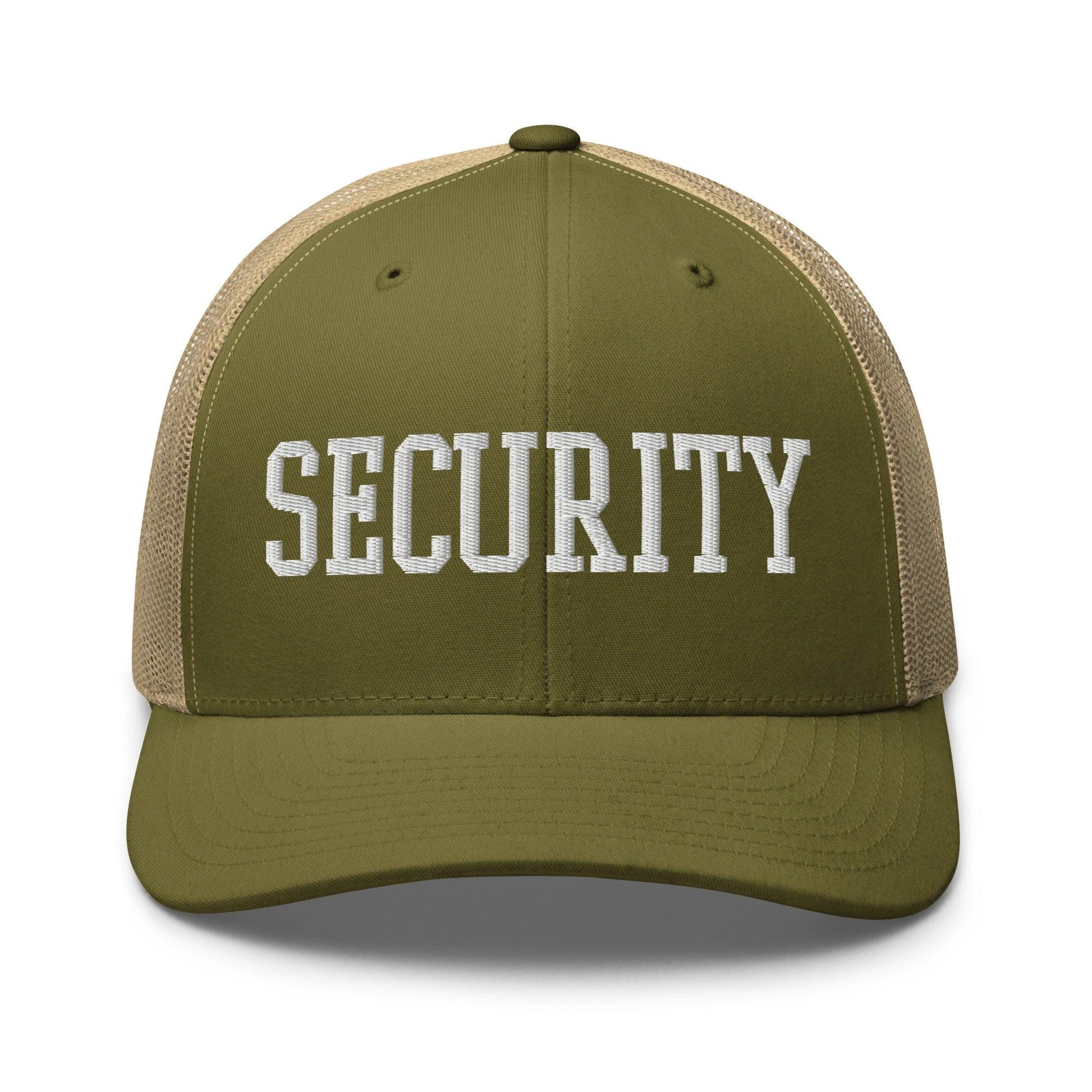 Security Uniform Work Block Embroidered Mesh Trucker Hat - Moss/ Khaki