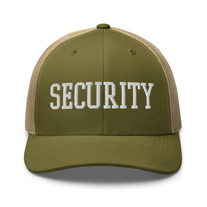 Security Uniform Work Block Embroidered Mesh Trucker Hat - Moss/ Khaki