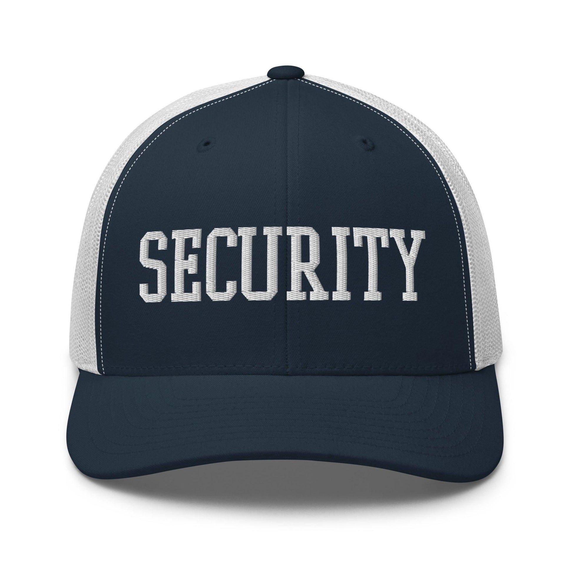 Security Uniform Work Block Embroidered Mesh Trucker Hat - Navy/ White