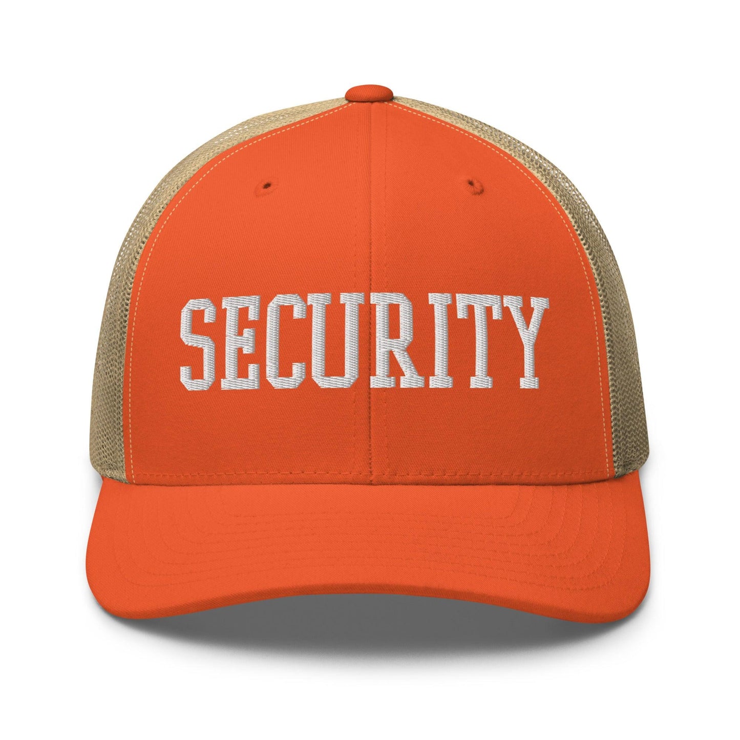 Security Uniform Work Block Embroidered Mesh Trucker Hat - Rustic Orange/ Khaki