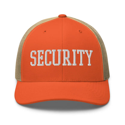 Security Uniform Work Block Embroidered Mesh Trucker Hat - Rustic Orange/ Khaki