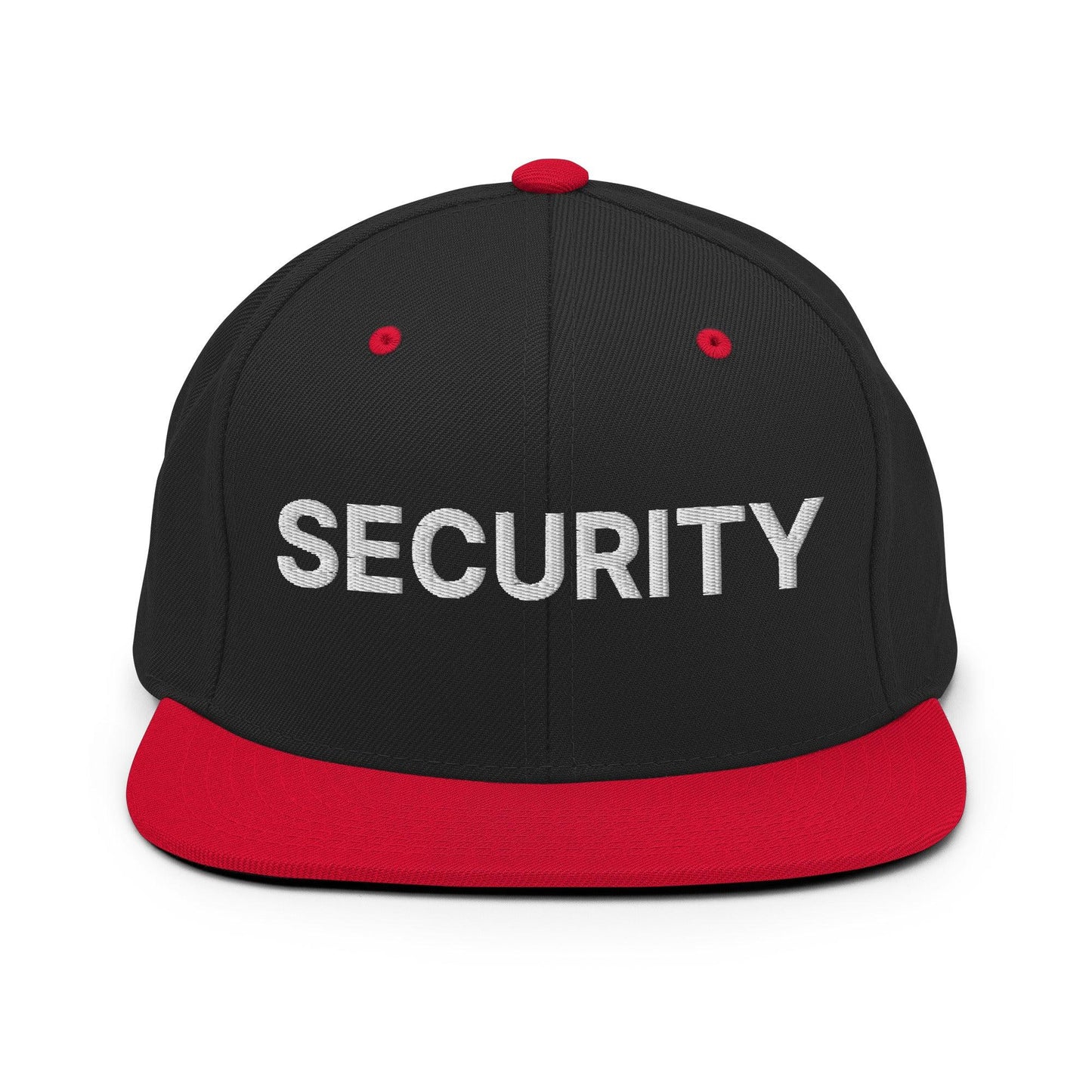 Security Uniform Work Embroidered Flat Bill Brim Snapback Hat - Black/ Red