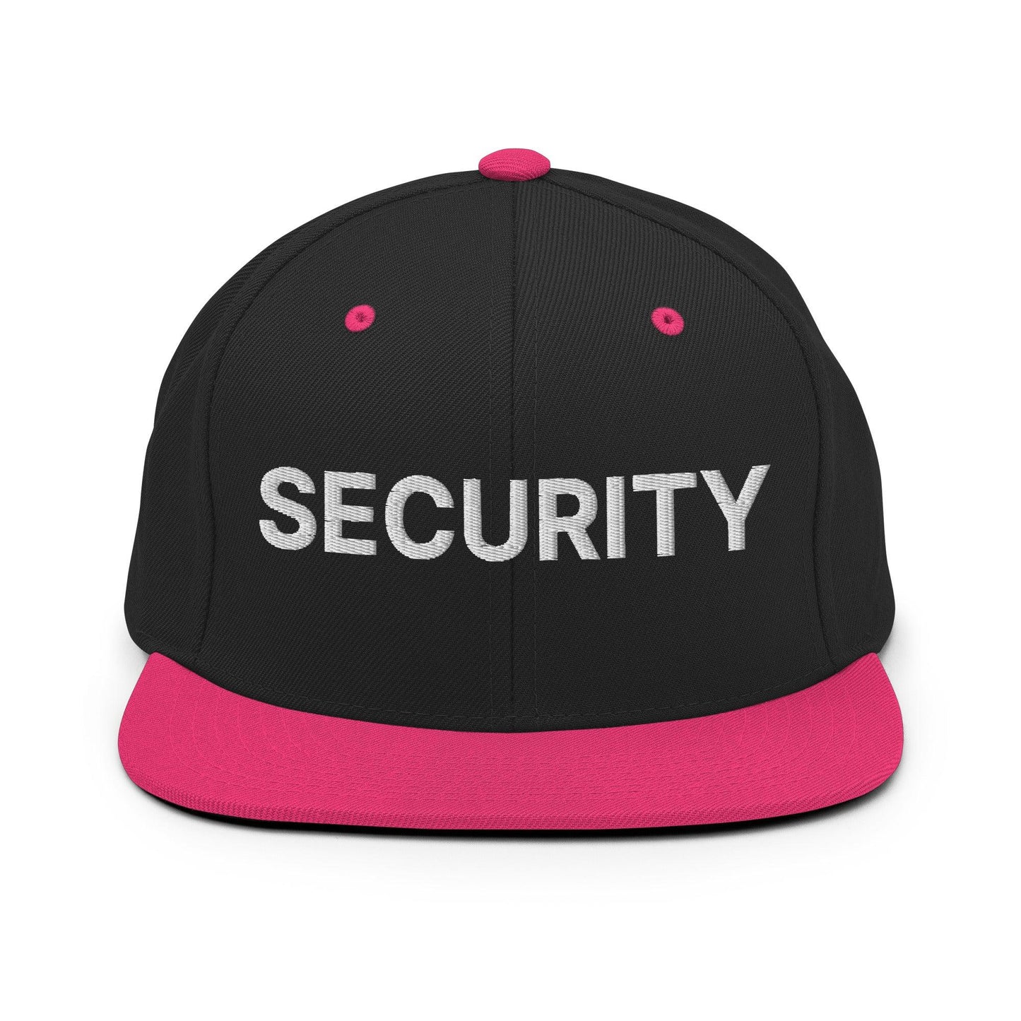 Security Uniform Work Embroidered Flat Bill Brim Snapback Hat - Black/ Neon Pink
