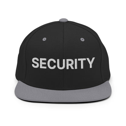 Security Uniform Work Embroidered Flat Bill Brim Snapback Hat - Black/ Silver
