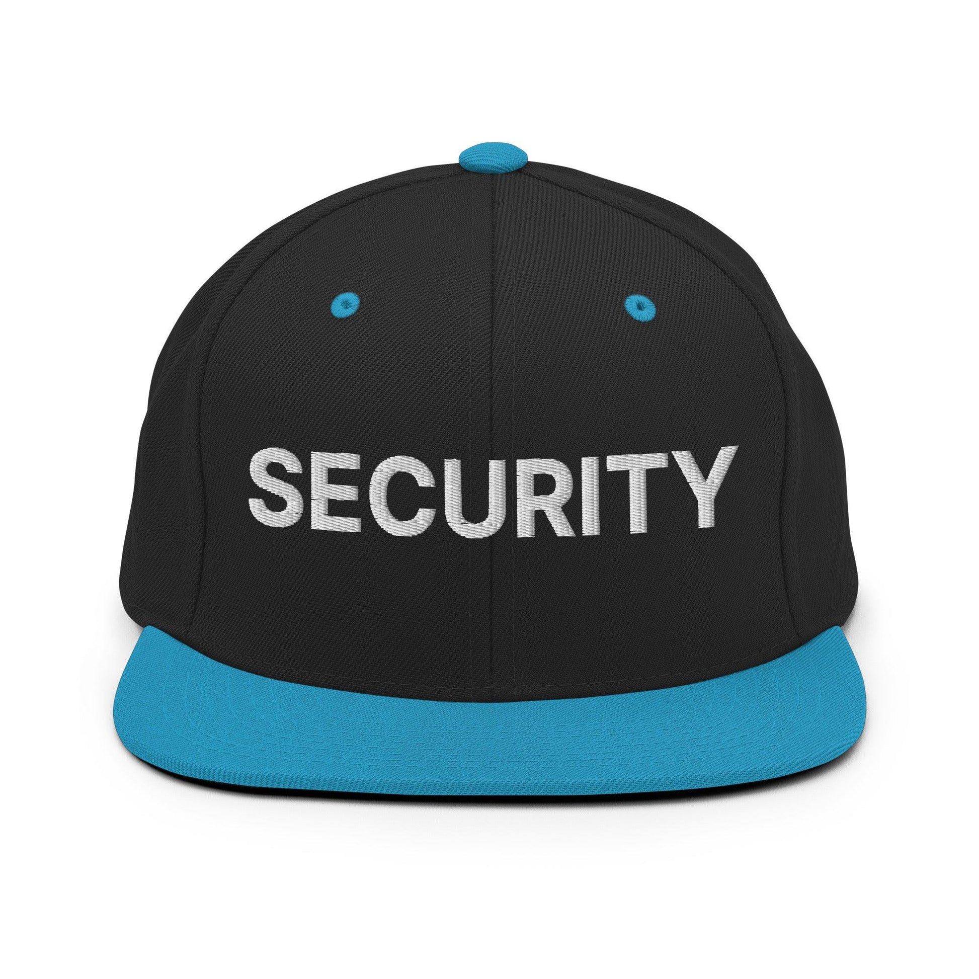 Security Uniform Work Embroidered Flat Bill Brim Snapback Hat - Black/ Teal