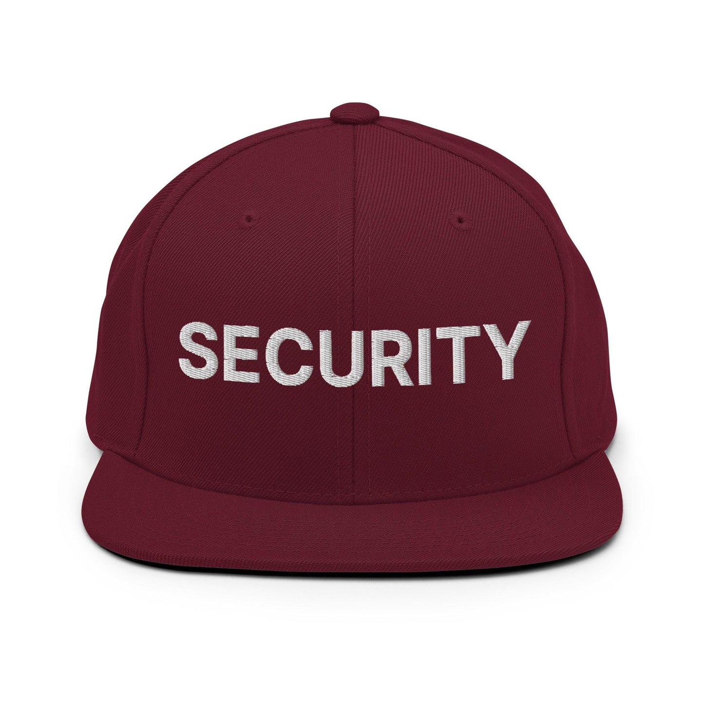 Security Uniform Work Embroidered Flat Bill Brim Snapback Hat - Maroon
