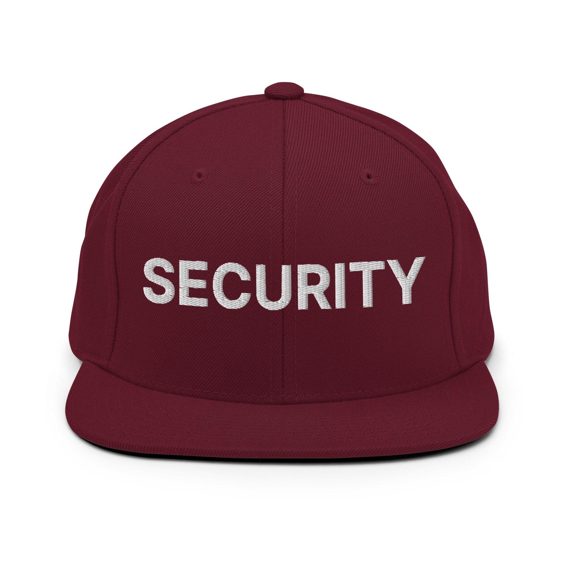 Security Uniform Work Embroidered Flat Bill Brim Snapback Hat - Maroon