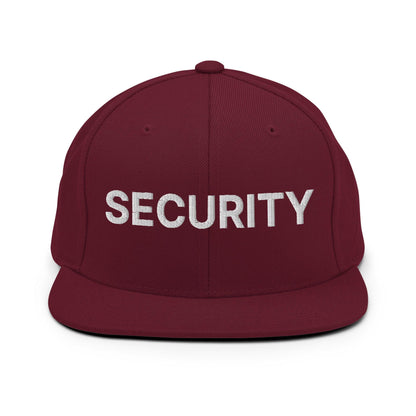 Security Uniform Work Embroidered Flat Bill Brim Snapback Hat - Maroon