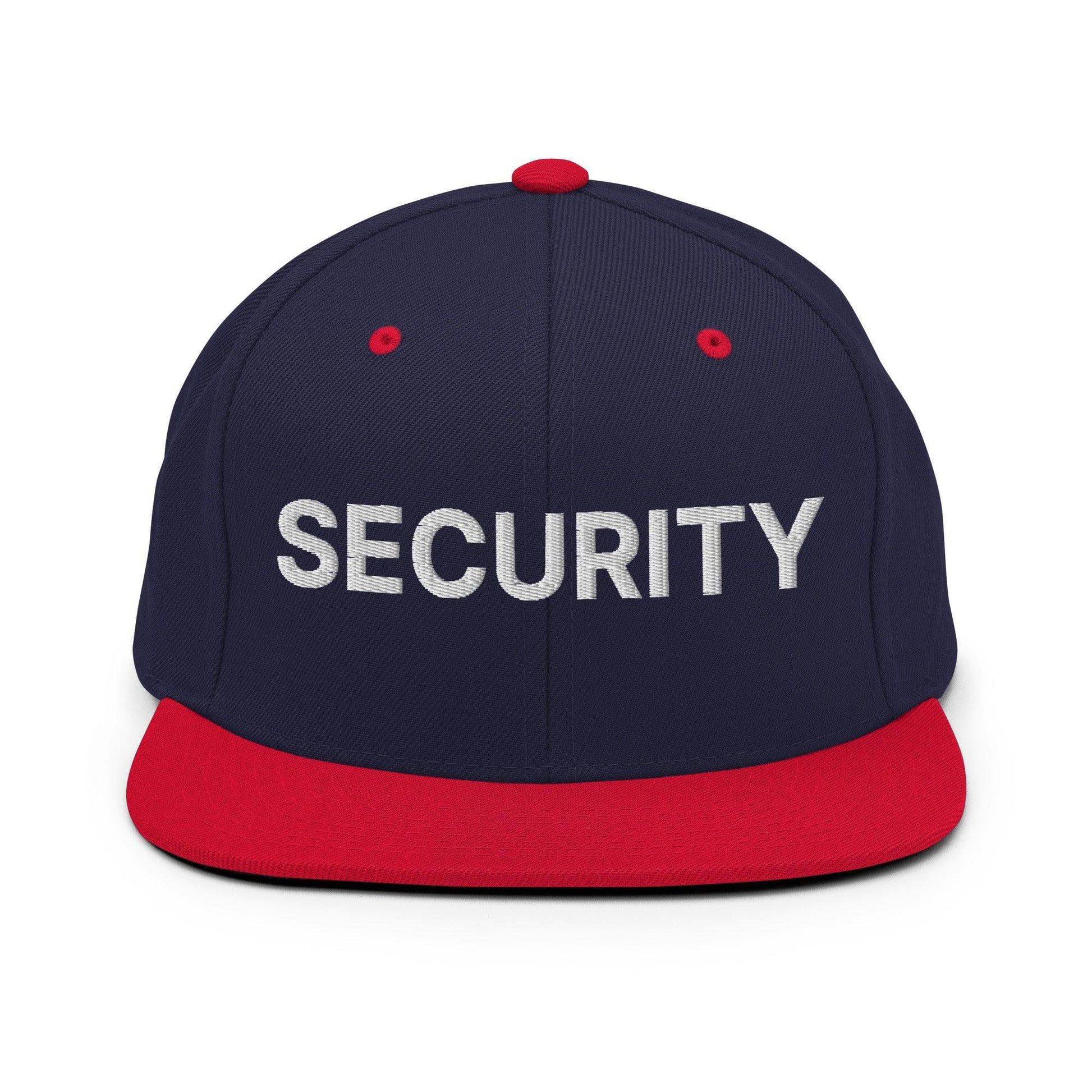 Security Uniform Work Embroidered Flat Bill Brim Snapback Hat - Navy/ Red