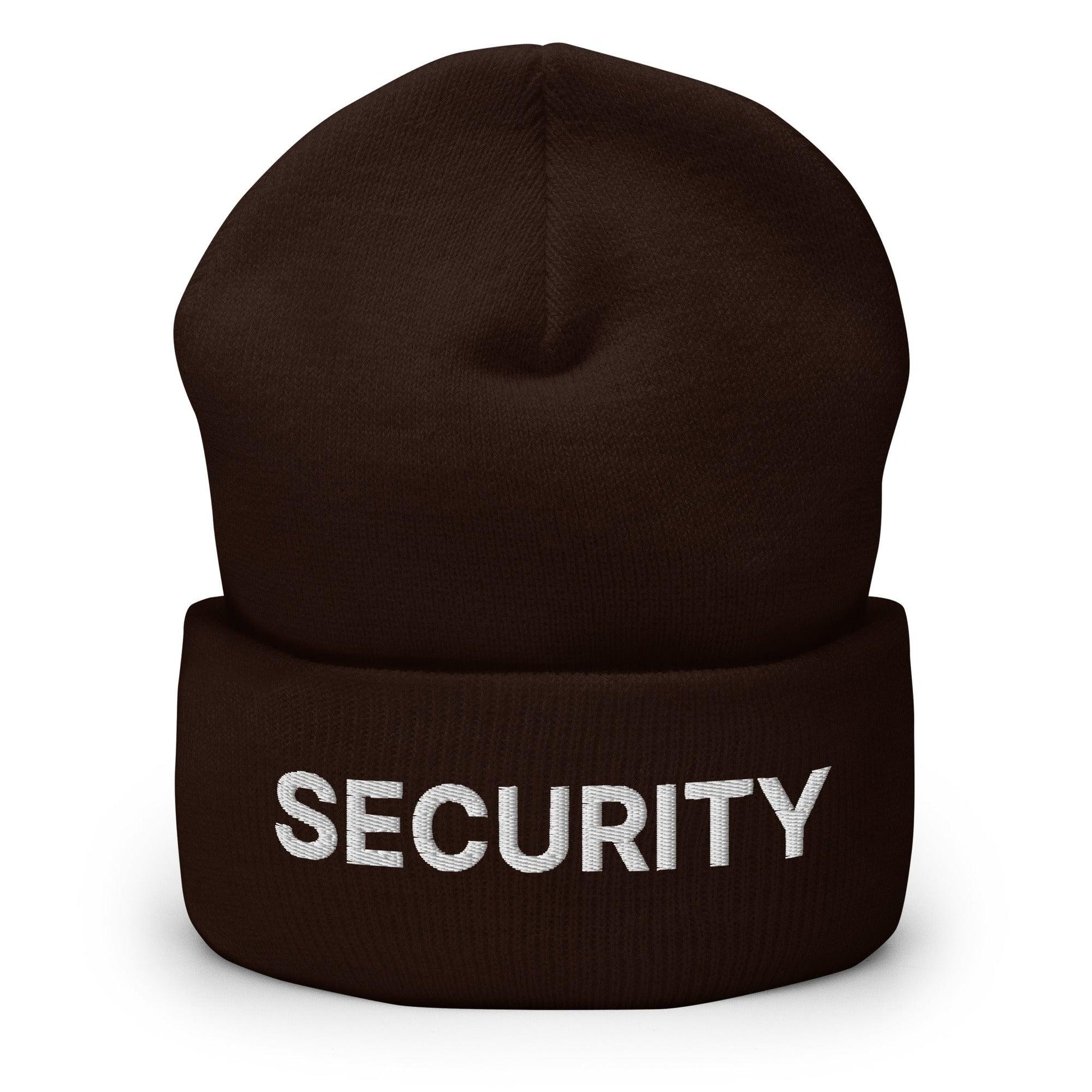 Security Uniform Work Embroidered Knit Cuffed Beanie - Brown