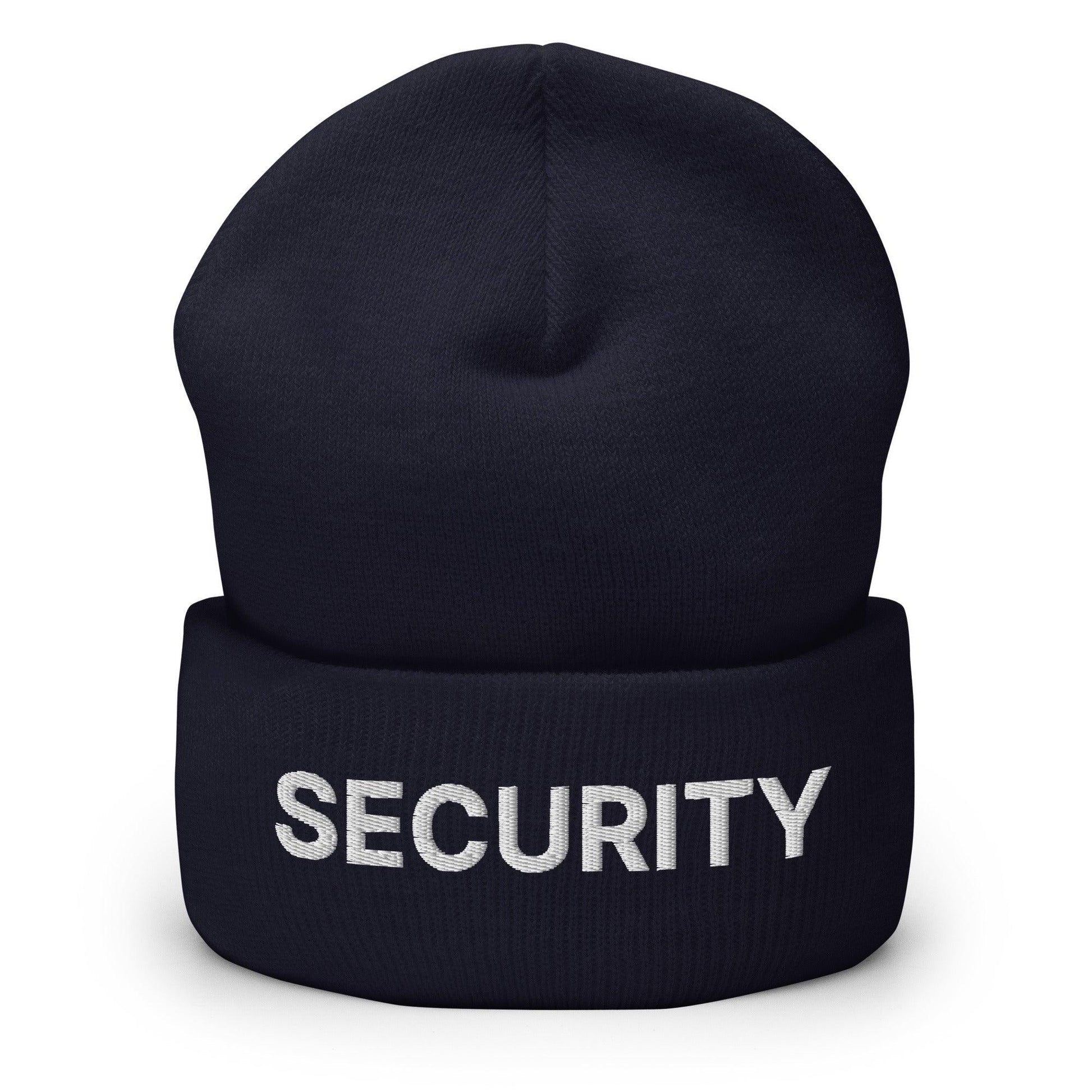 Security Uniform Work Embroidered Knit Cuffed Beanie - Navy