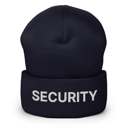 Security Uniform Work Embroidered Knit Cuffed Beanie - Navy