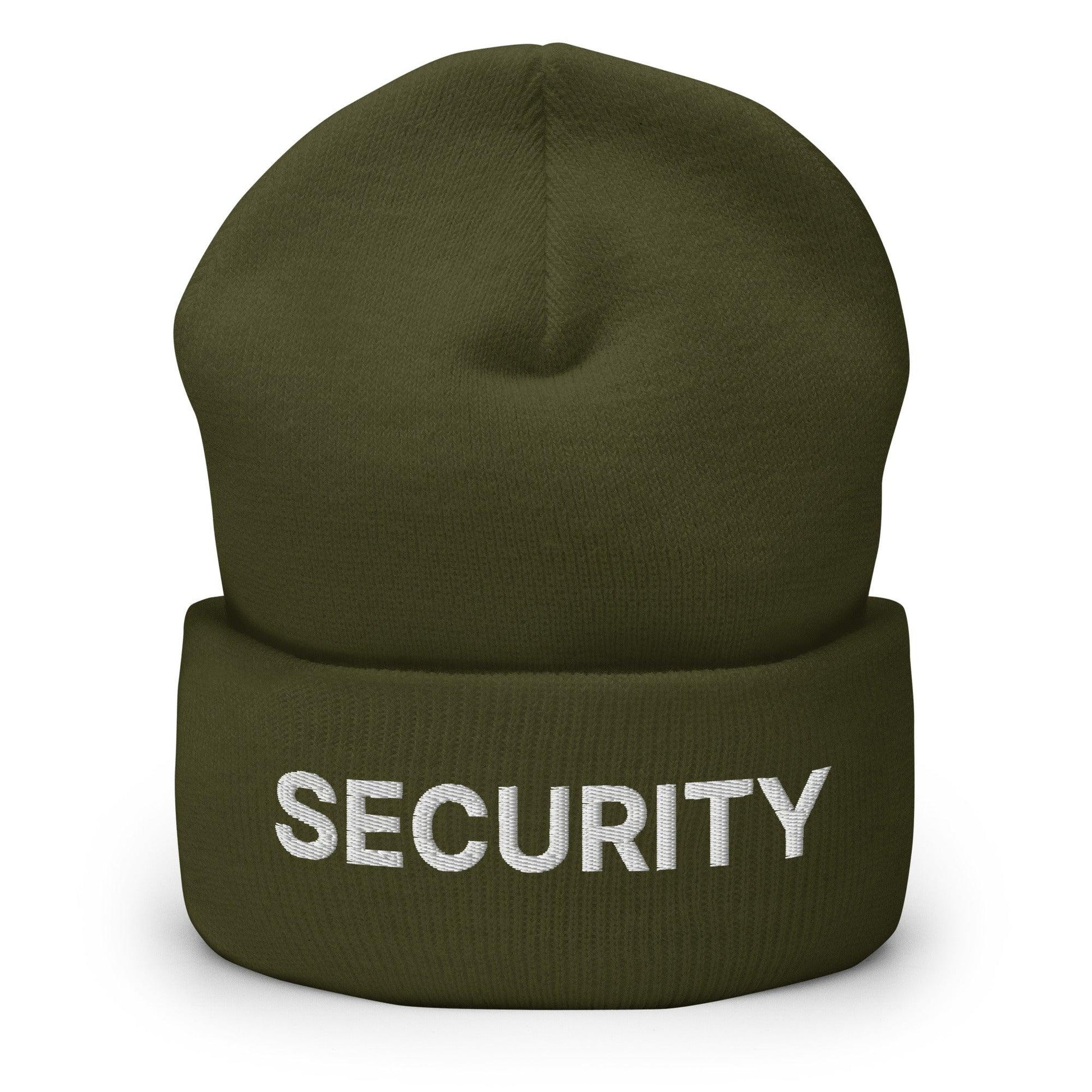 Security Uniform Work Embroidered Knit Cuffed Beanie - Olive
