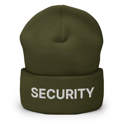 Security Uniform Work Embroidered Knit Cuffed Beanie - Olive
