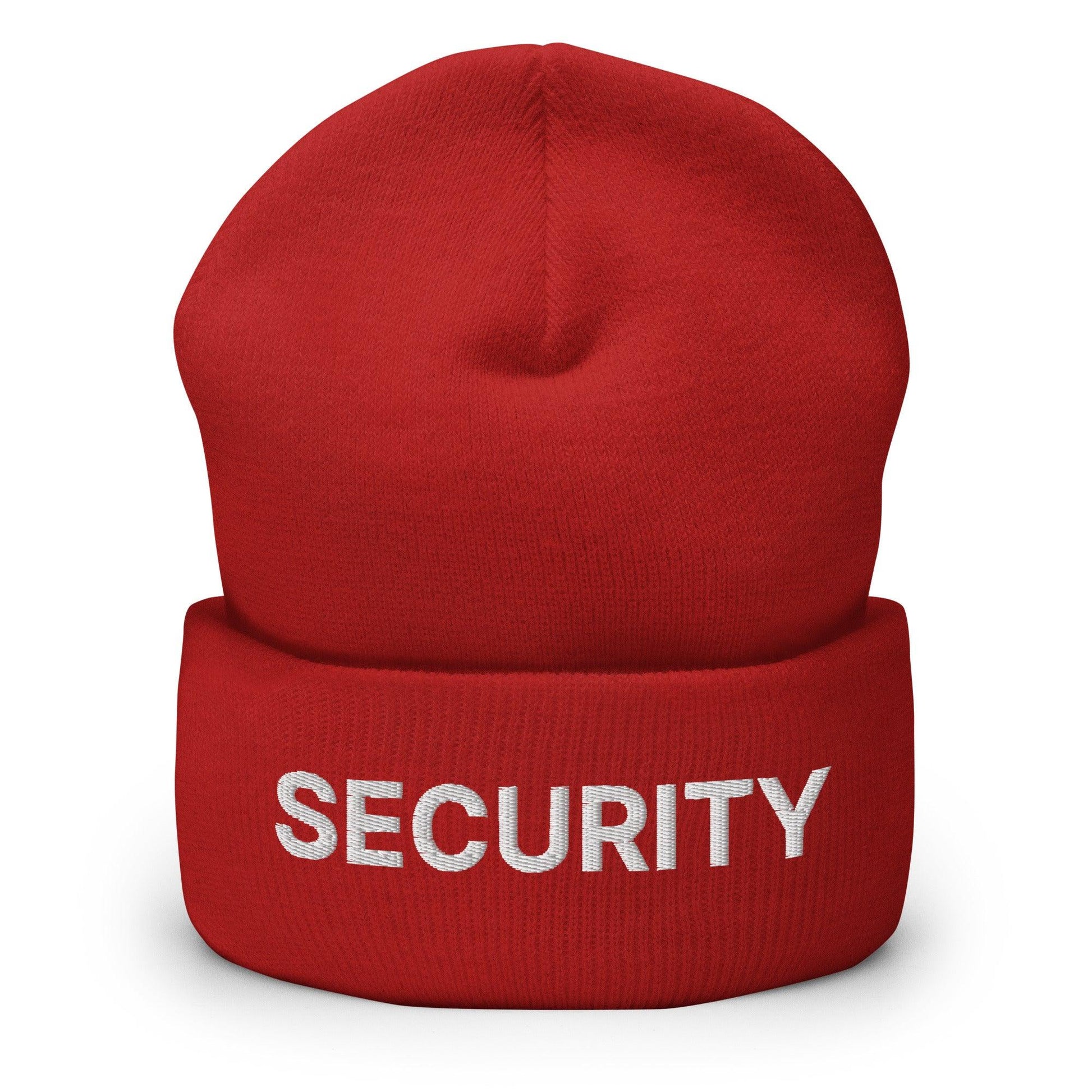 Security Uniform Work Embroidered Knit Cuffed Beanie - Red
