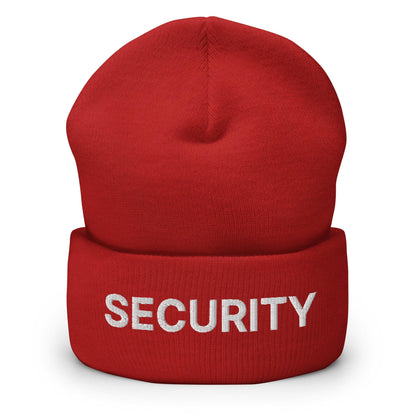 Security Uniform Work Embroidered Knit Cuffed Beanie - Red
