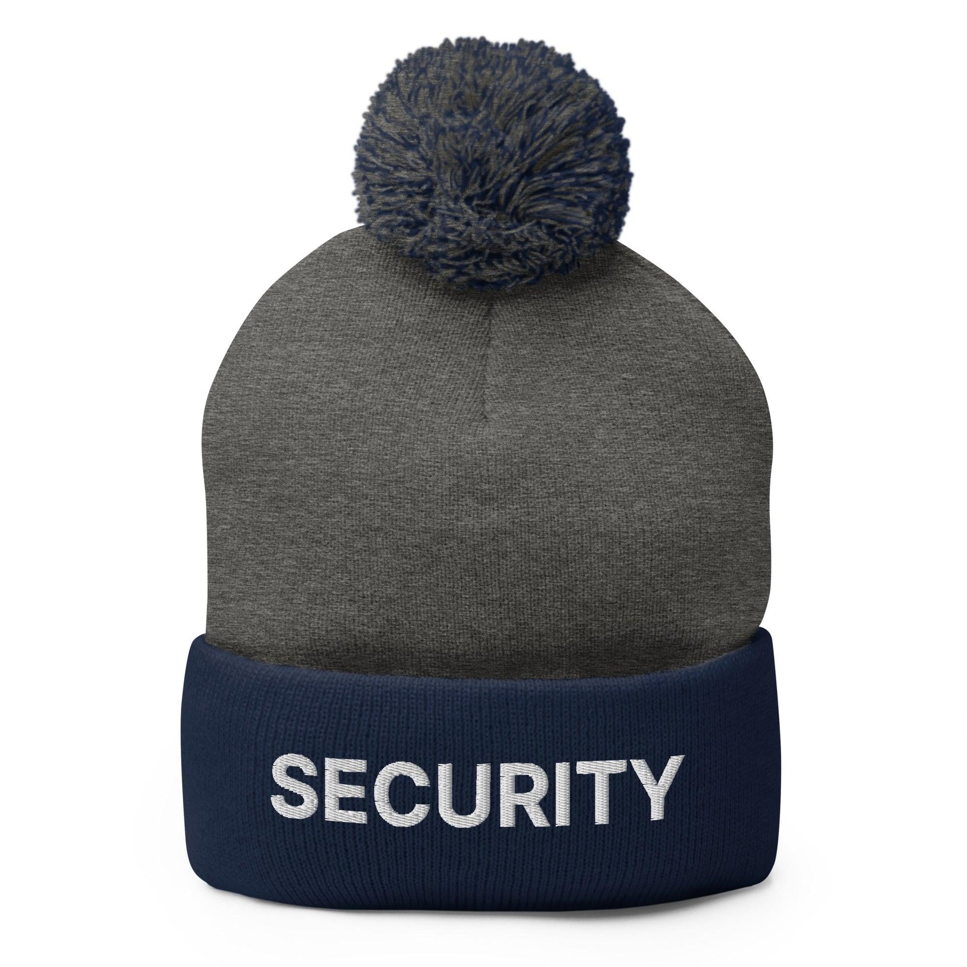Security Uniform Work Embroidered Knit Pom Beanie - Dark Heather Grey/ Navy