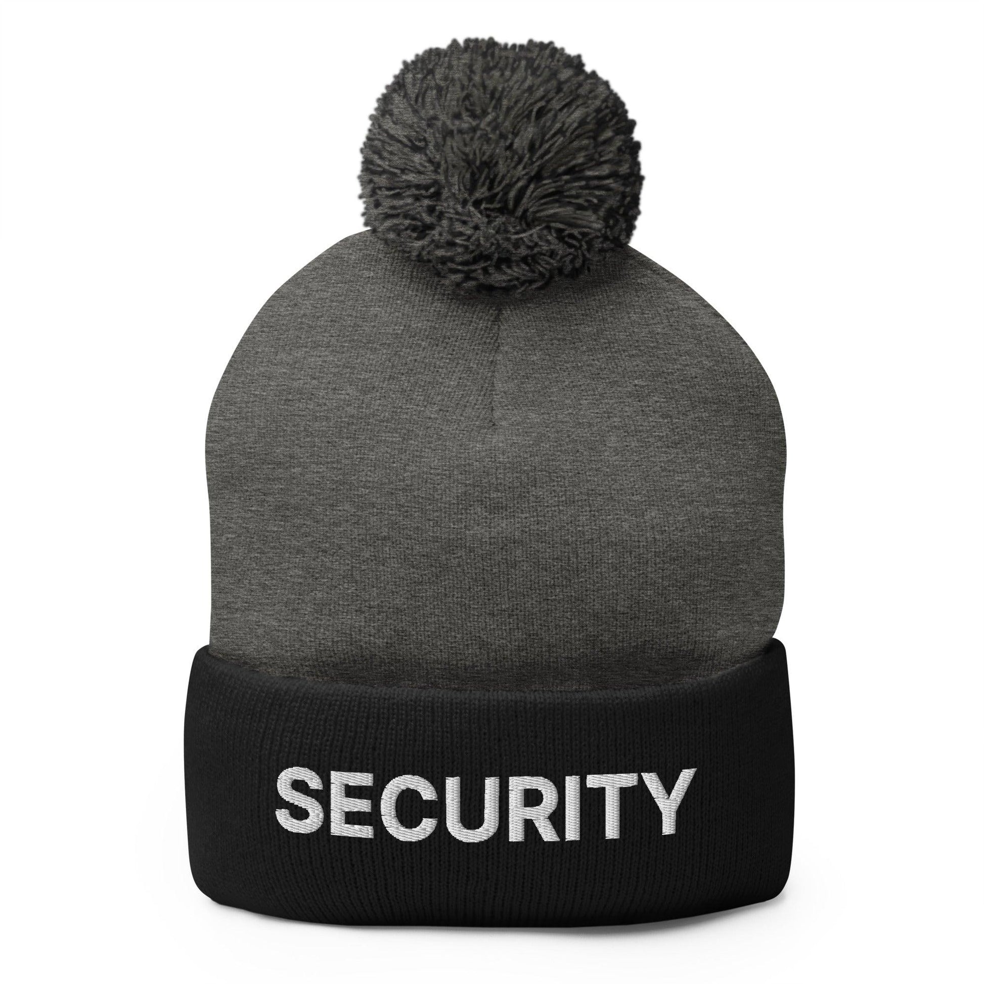 Security Uniform Work Embroidered Knit Pom Beanie - Dark Heather Grey/ Black