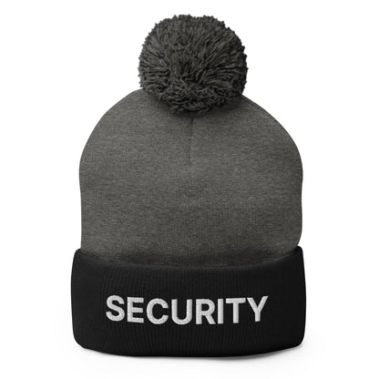 Security Uniform Work Embroidered Knit Pom Beanie - Dark Heather Grey/ Black