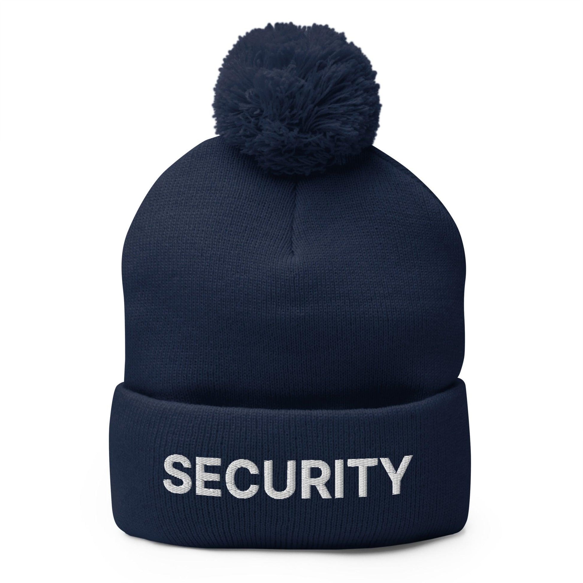 Security Uniform Work Embroidered Knit Pom Beanie - Navy