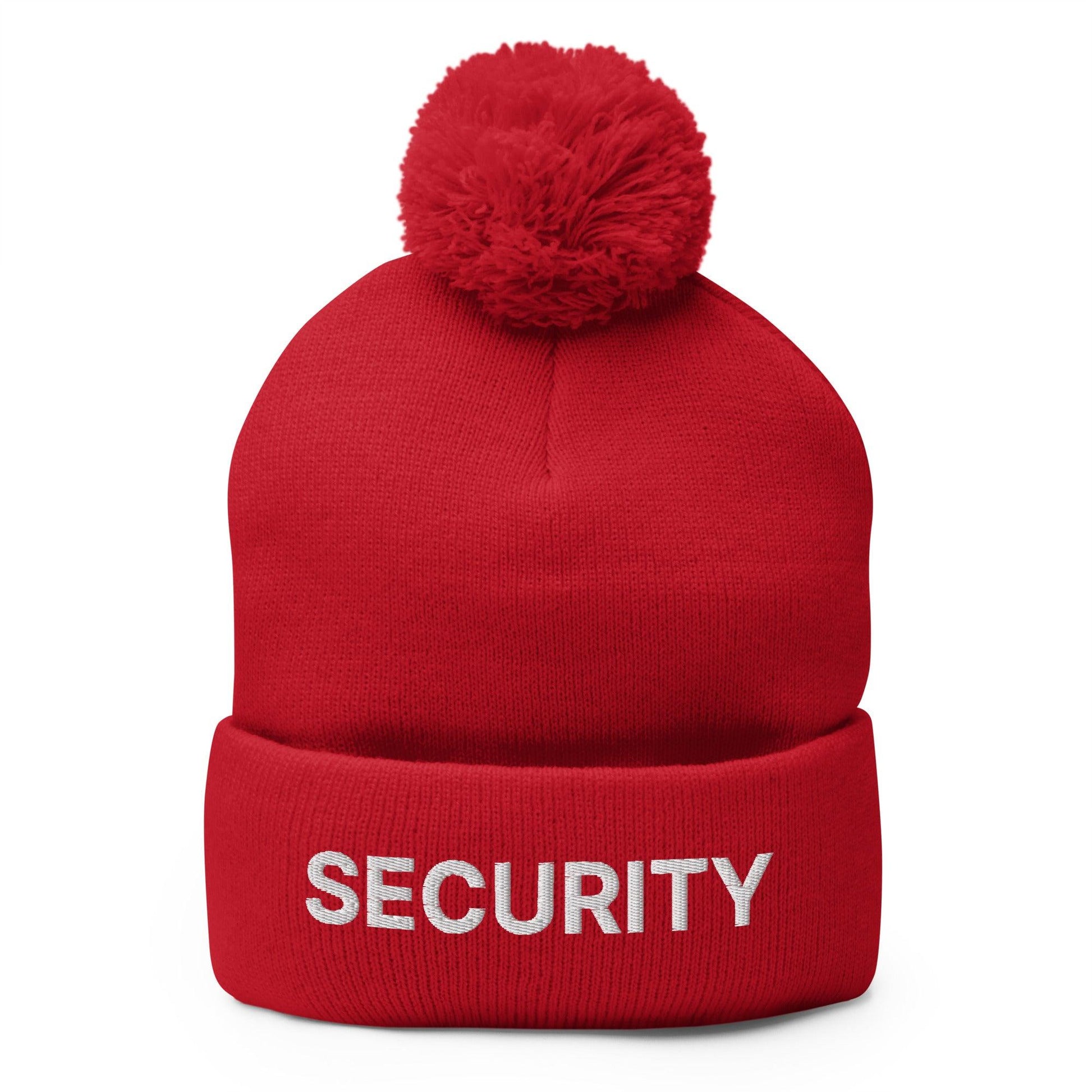 Security Uniform Work Embroidered Knit Pom Beanie - Red