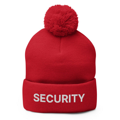 Security Uniform Work Embroidered Knit Pom Beanie - Red