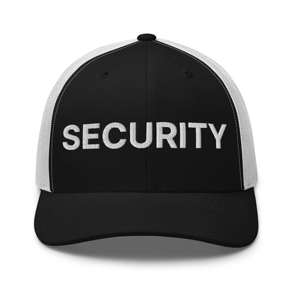 Security Uniform Work Embroidered Mesh Trucker Hat - Black/ White