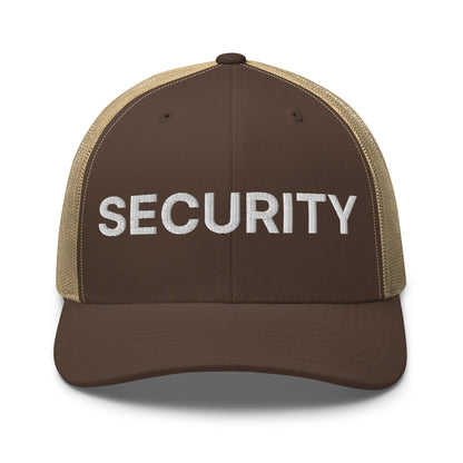 Security Uniform Work Embroidered Mesh Trucker Hat - Brown/ Khaki