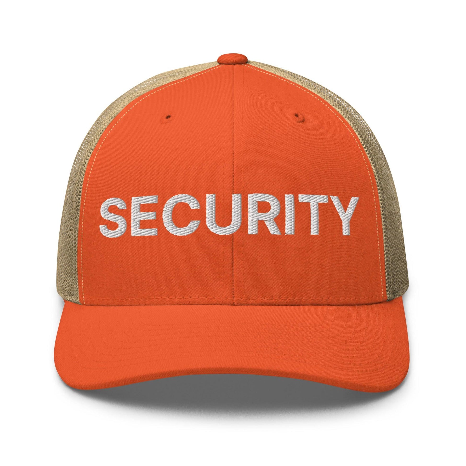 Security Uniform Work Embroidered Mesh Trucker Hat - Rustic Orange/ Khaki