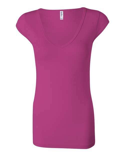 Sheer elegance: womens ribbed v-neck tee for custom apparel v27 - Berry / XL