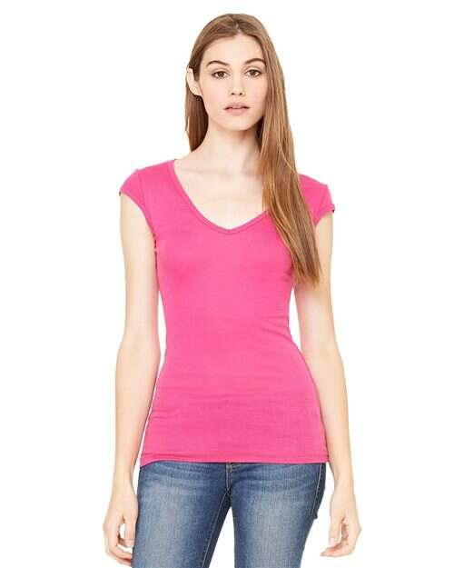 Sheer elegance: womens ribbed v-neck tee for custom apparel v27 - Berry / XL