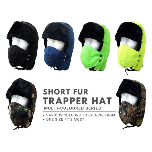 Trapper Hat- Short Fur with Detachable Mask - Multi-Coloured - Hat