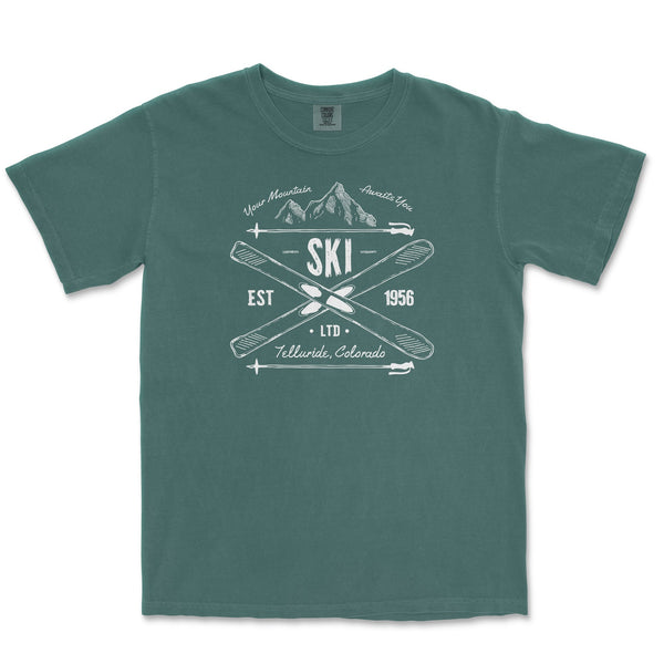 Ski Telluride Adventure Comfort Colors T Shirt - S / Blue Spruce - tshirt