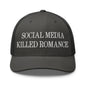 Social Media Killed Romance Embroidered Mesh Trucker Hat - Charcoal