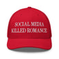 Social Media Killed Romance Embroidered Mesh Trucker Hat - Red