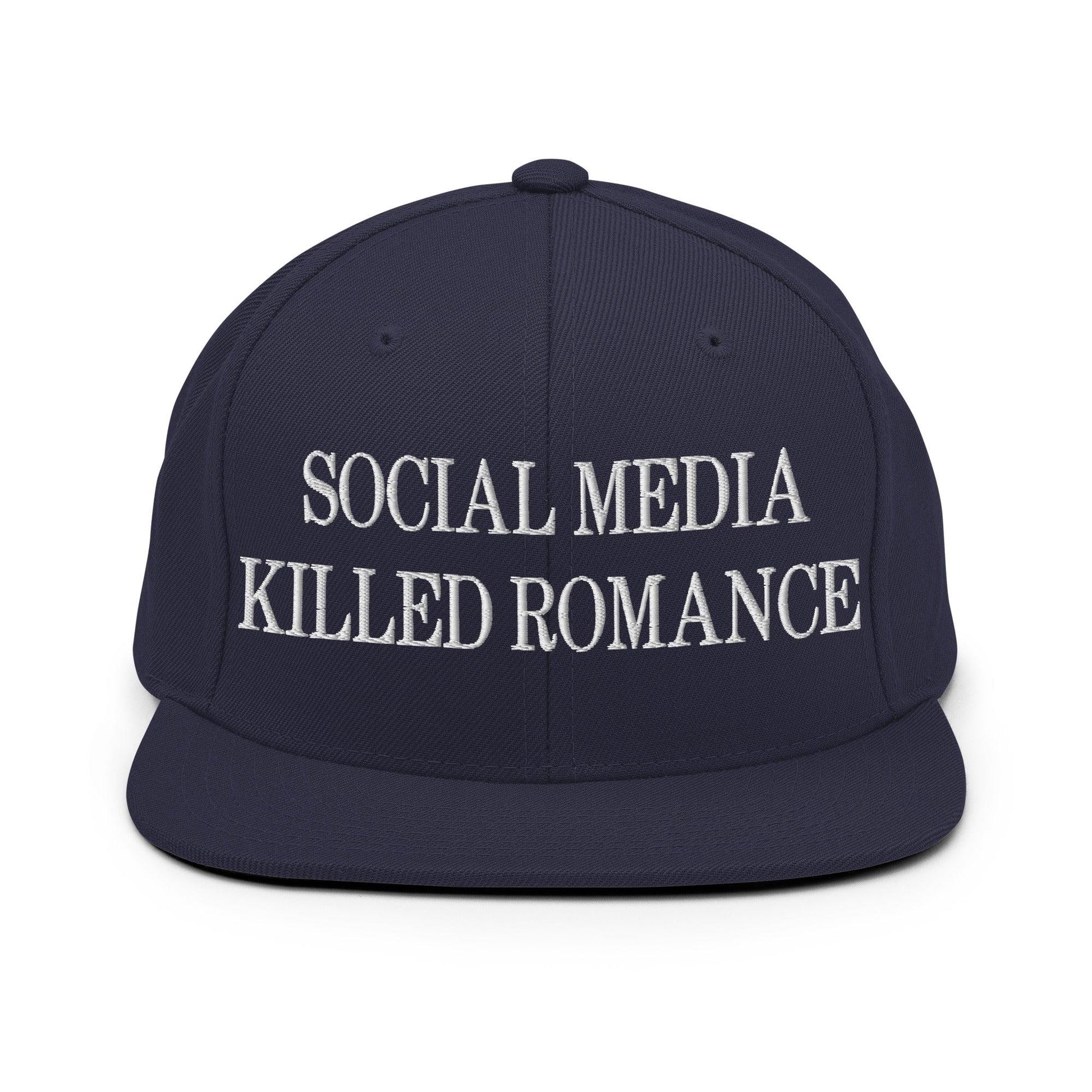 Social Media Killed Romance Flat Bill Brim Snapback Hat - Navy