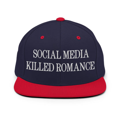 Social Media Killed Romance Flat Bill Brim Snapback Hat - Navy/ Red