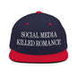 Social Media Killed Romance Flat Bill Brim Snapback Hat - Navy/ Red